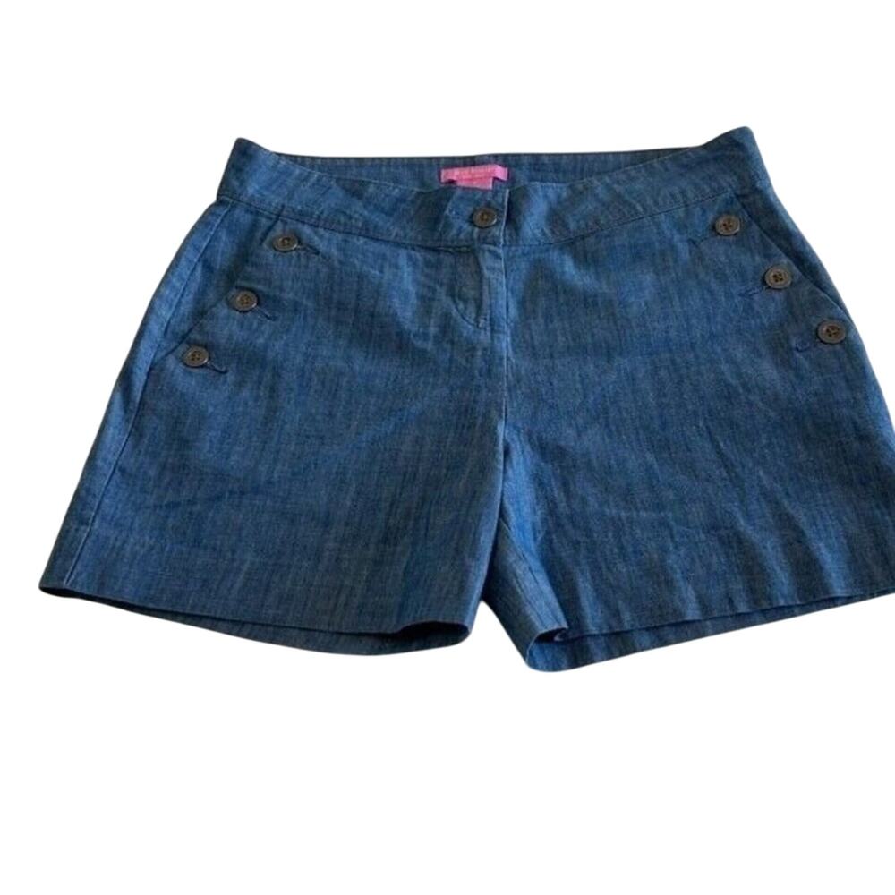 ISAAC MIZRAHI Shorts Women's Blue Mid Rise Size 8 Cotton Button Design Pockets